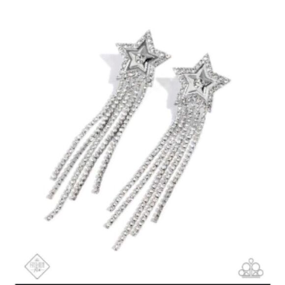 Paparazzi Currently Cosmic Rhinestone Star Earrings Grunge Post Post Silver New - Picture 2 of 3